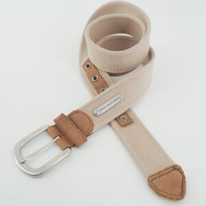 Fossil Web Belt Mens 36-38 Khaki Canvas Leather Utility Gear MB4064250